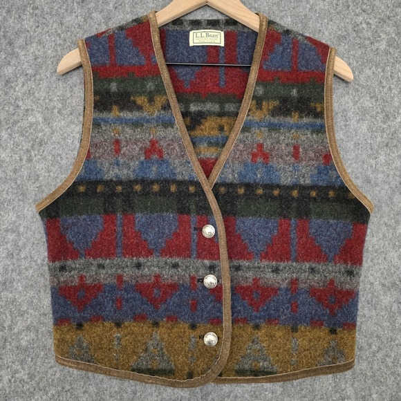 L.L. Bean Jackets & Blazers - Vintage L.L. Bean Vest Womens M Multi Wool Suede Trim Western Aztec Rustic